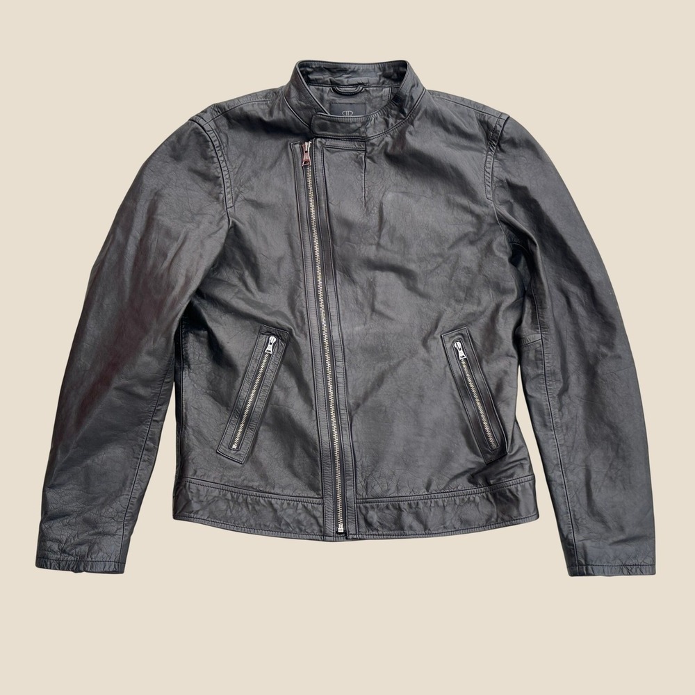 Banana Republic Mens Black Genuine Leather Asymmetrical Zip Moto Jacket Medium
